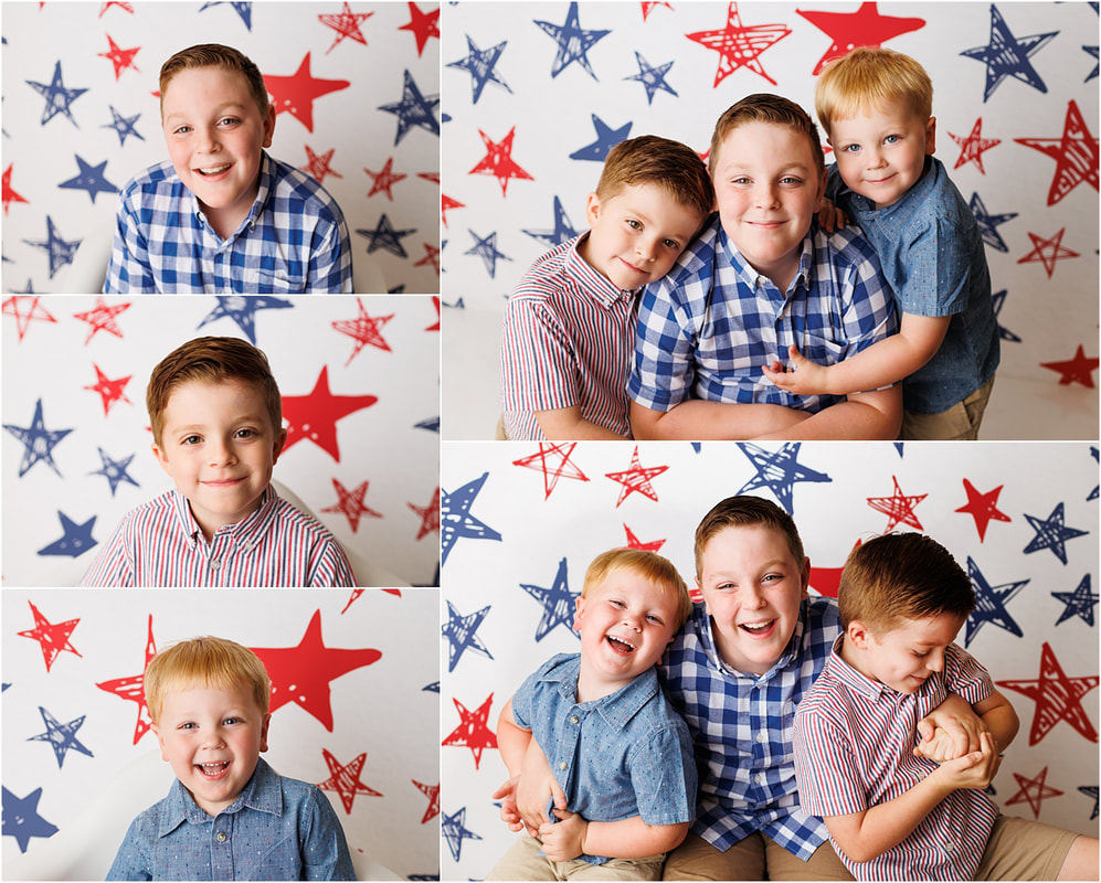 4th of July Studio Photography, 3 boys photography, 3 sibling 4th of July posing idea